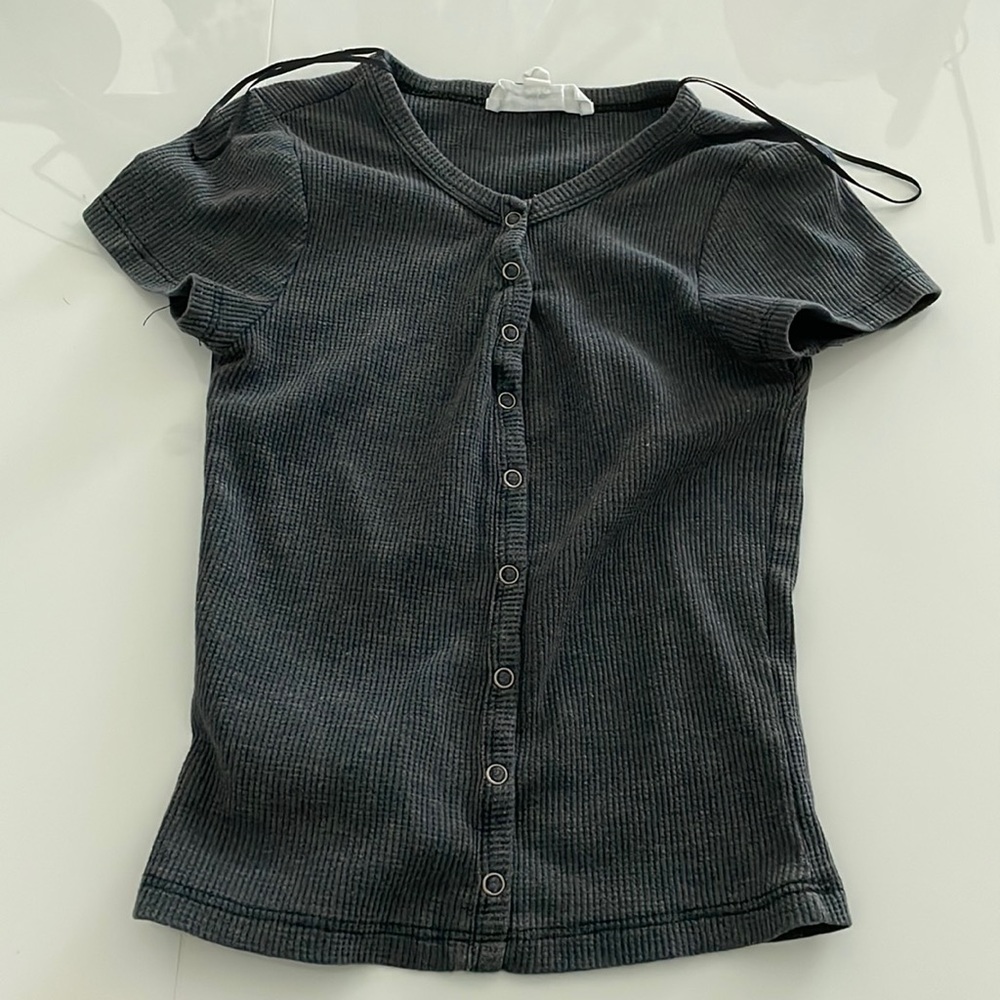 Hippie Rose Button Up Grey Top